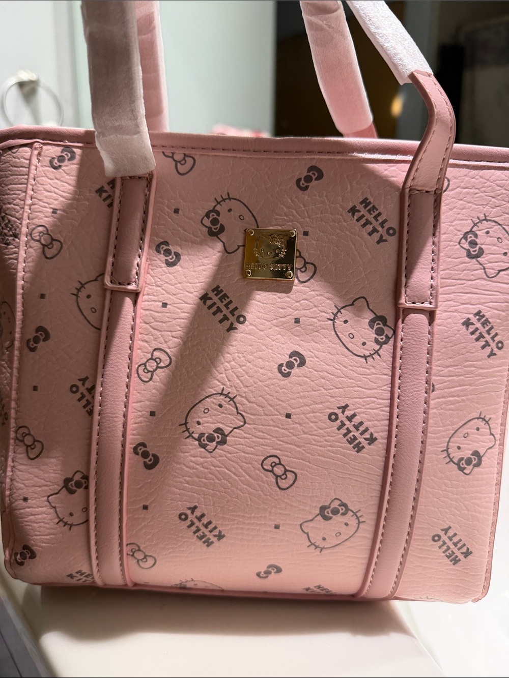 Hello Kitty Pink Patterned Tote with Gold Plaque
